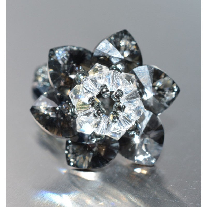 Crystal ring, crystal silver night flower, crystal moonlight