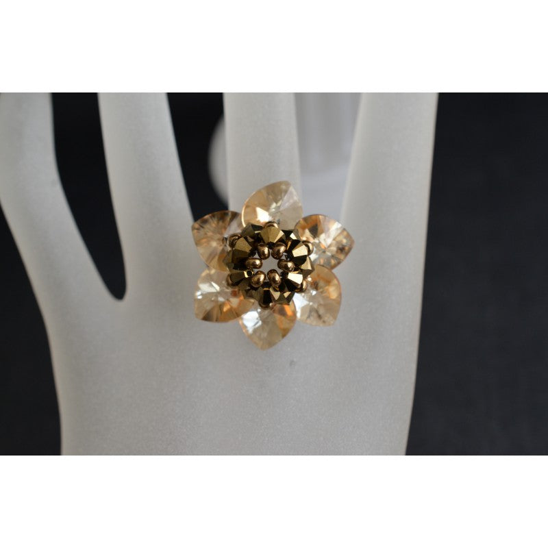 Crystal ring, flower, golden shadow, crystal, gold