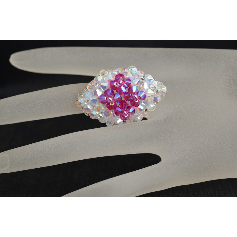 Crystal ring, fuchsia ab2x, crystal ab2x, marquise style