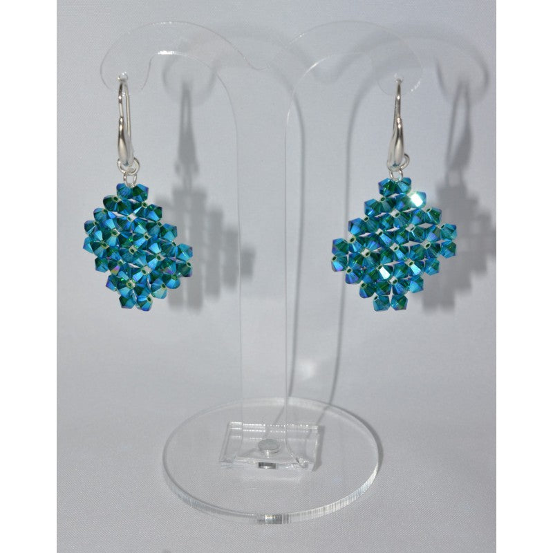 Boucles d'oreille cistal,argent 925, losange, emerald ab2x