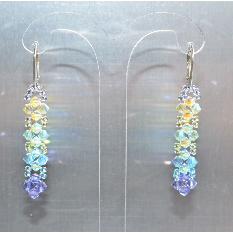 Boucles d'oreille en cristal, dormeuses argent 925, "Arc-en-ciel"