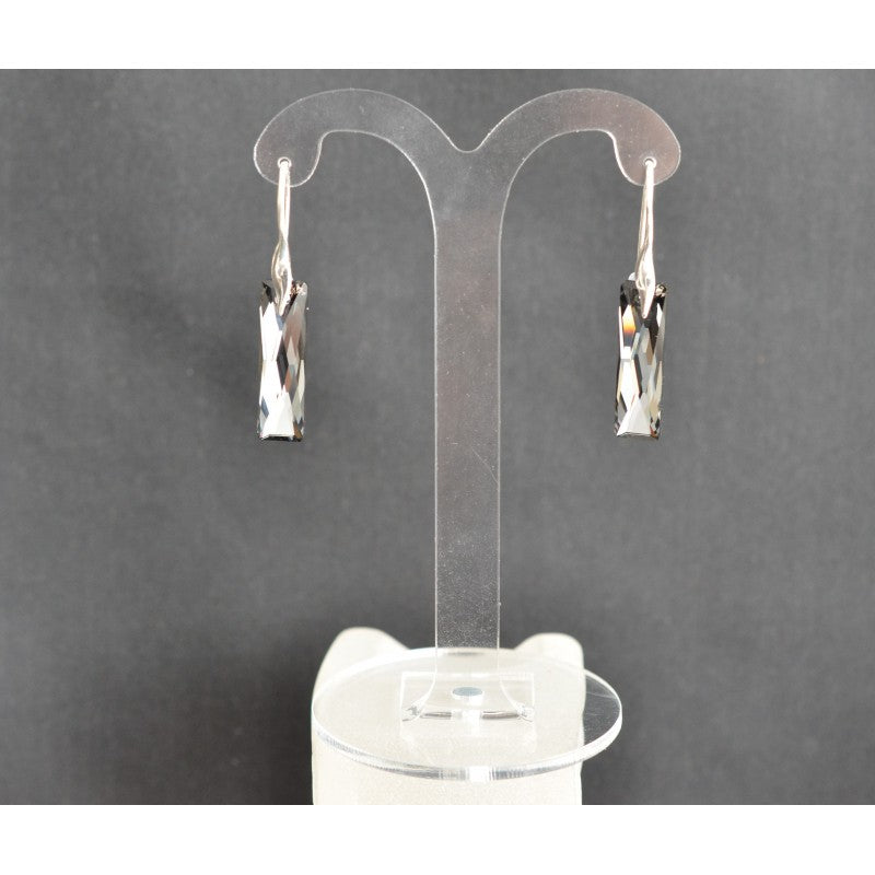 Crystal earrings, 925 silver, Queen Baguette, silver night crystal