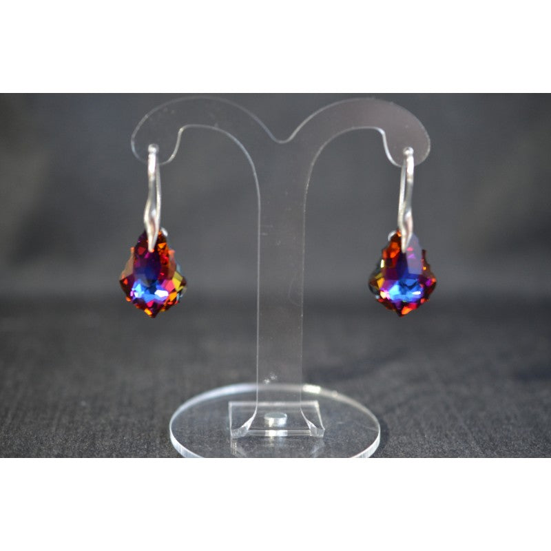 Boucles d'oreilles cristal, argent 925, goutte baroque, cristal vulcano