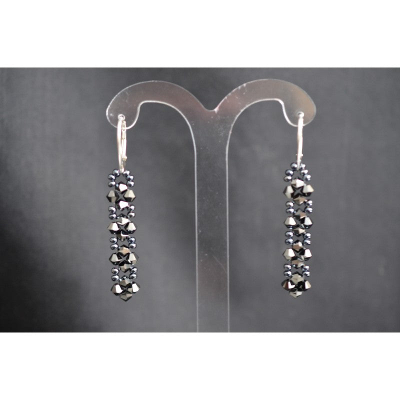 Boucles d'oreilles cristal, argent 925, hématite 2x