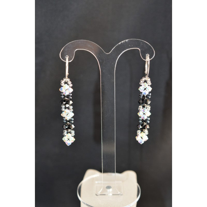 Boucles d'oreilles cristal, dormeuse argent 925, cristal ab2x, hématite 2x