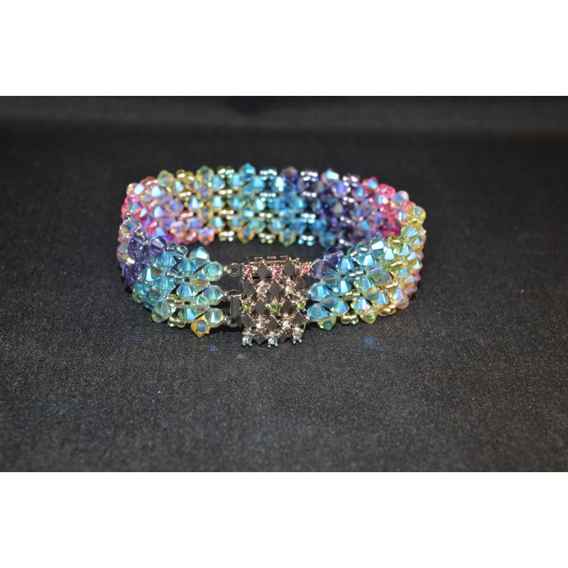 Crystal bracelet, rhinestone clasp, rainbow, multicolor