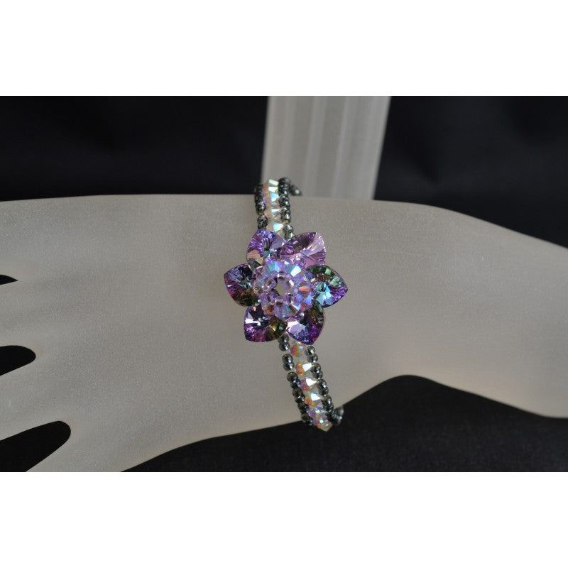 Crystal bracelet, flower, light stained glass, silver night, crystal ab2x