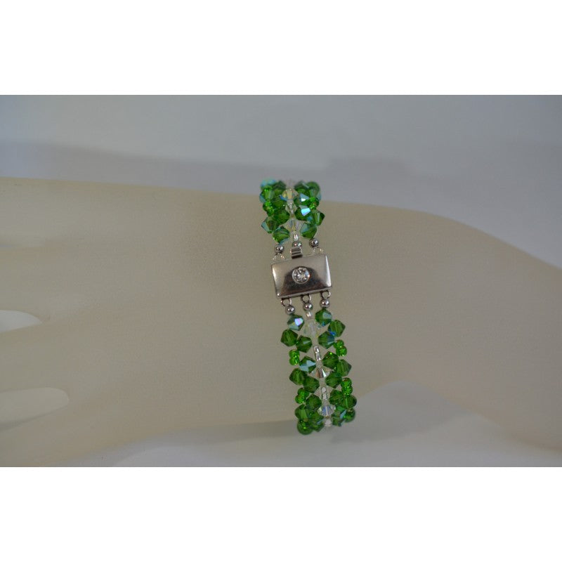 Crystal bracelet, cuff, fern green, crystal shimmer 2x