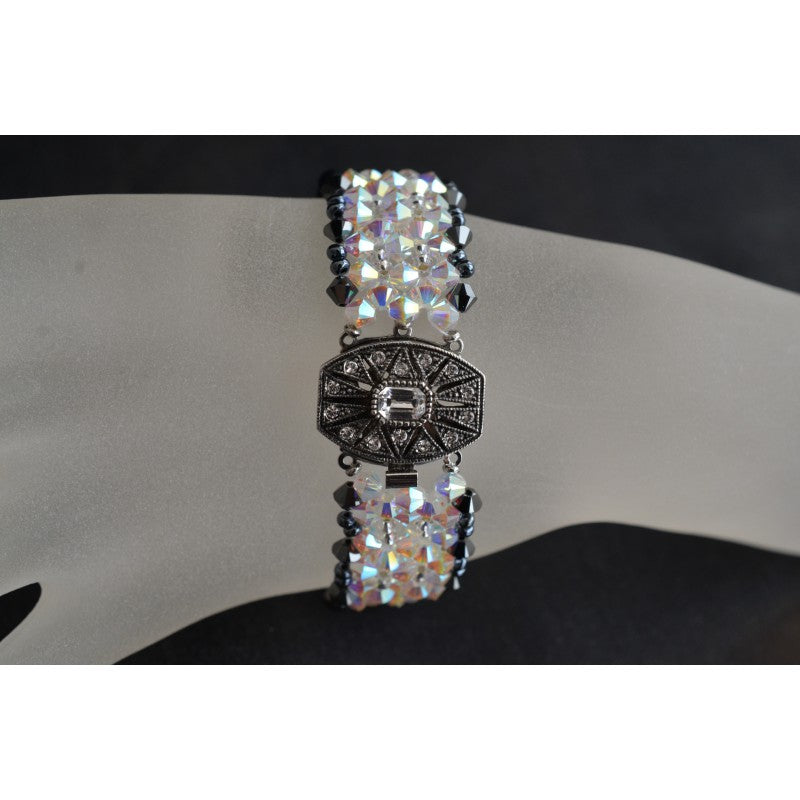 Crystal bracelet, cuff, 2x hematite, ab2x crystal