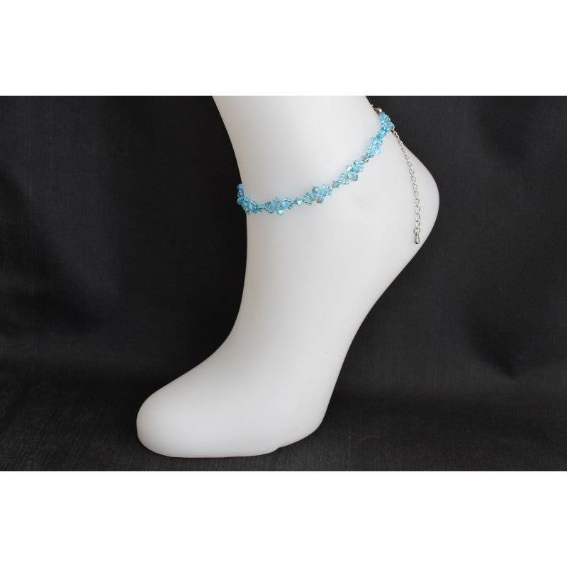 Crystal anklet, aquamarine ab2x, sparkling