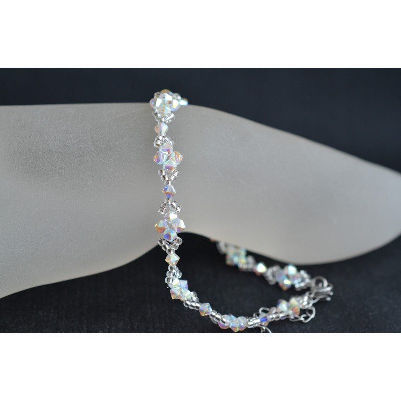 Crystal anklet, ab2x crystal, white, sparkle