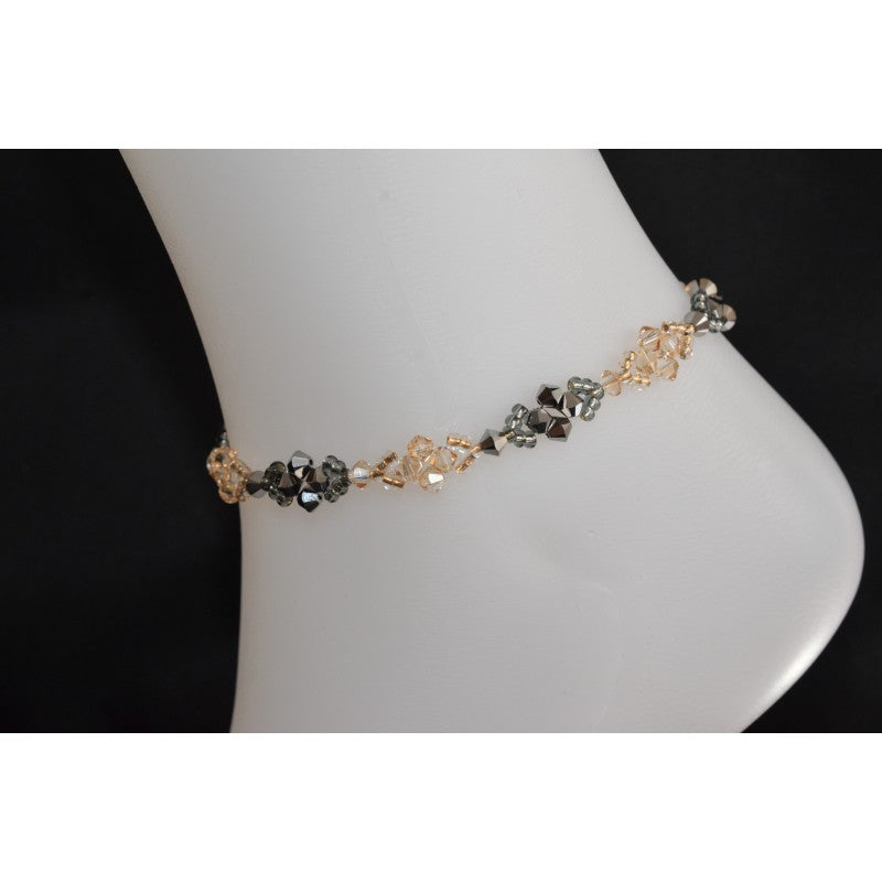 Crystal anklet, light chrome crystal 2x, golden shadow crystal, gold and silver