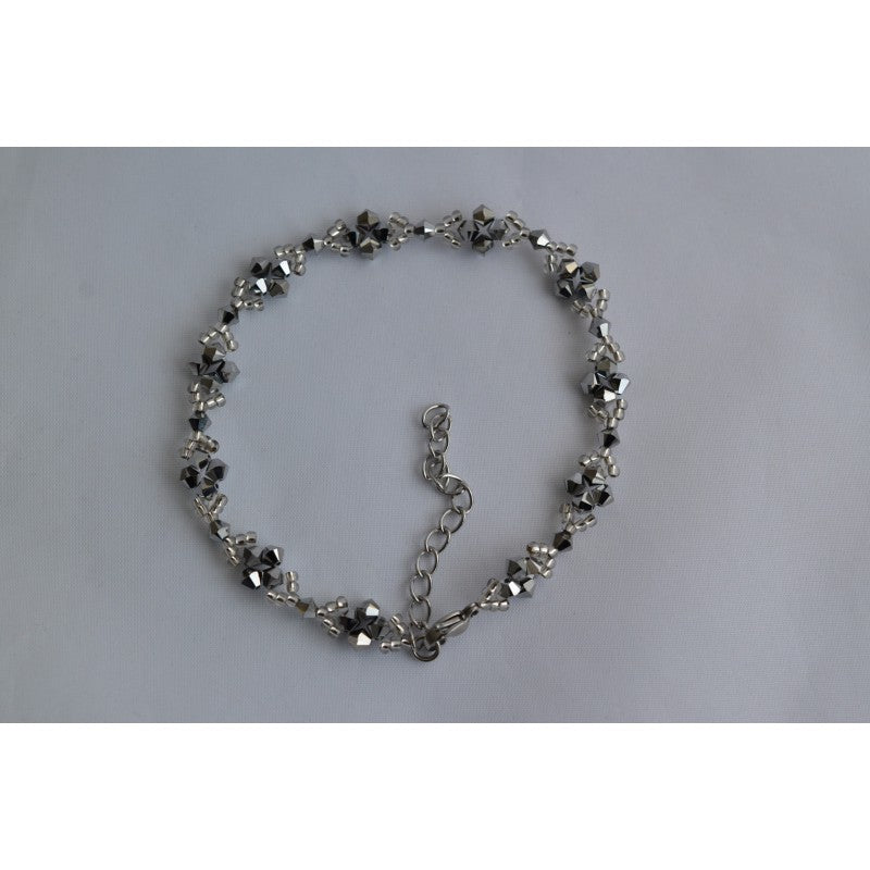 Crystal anklet, light chrome 2x, silver