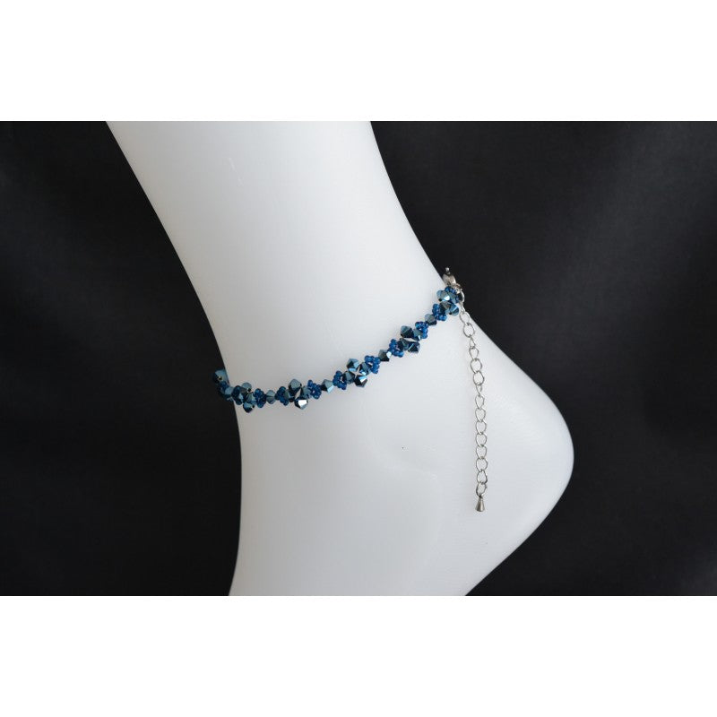 Crystal anklet, metallic blue 2x
