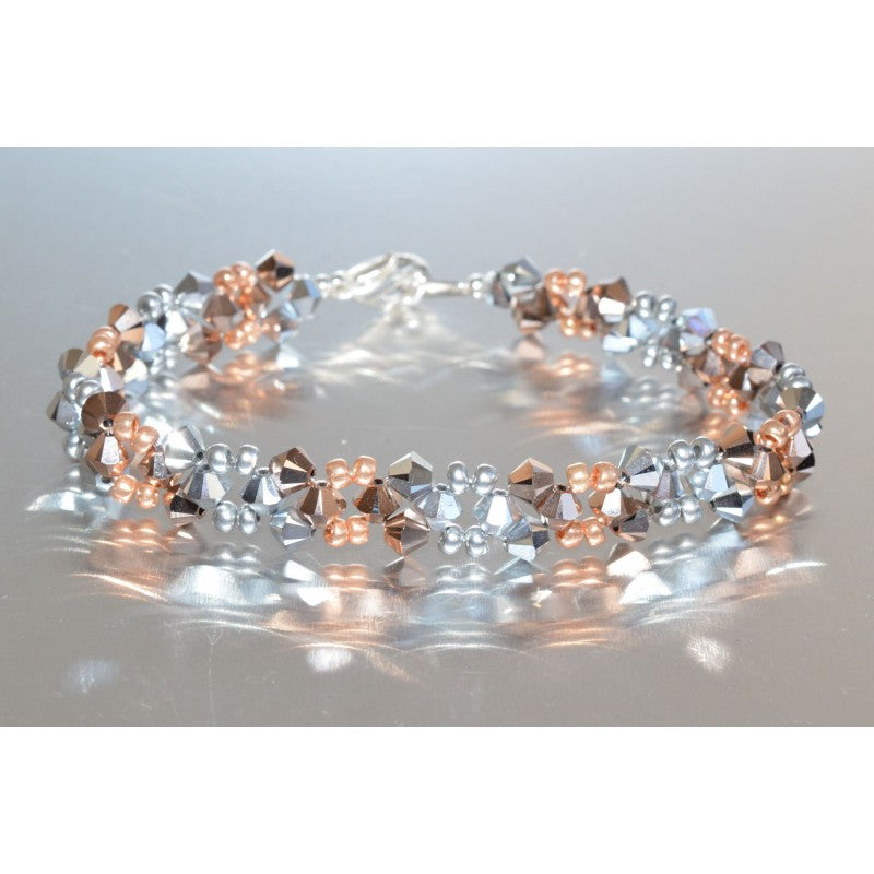 Crystal bracelet, rose gold crystal 2x, silver comet crystal 2x