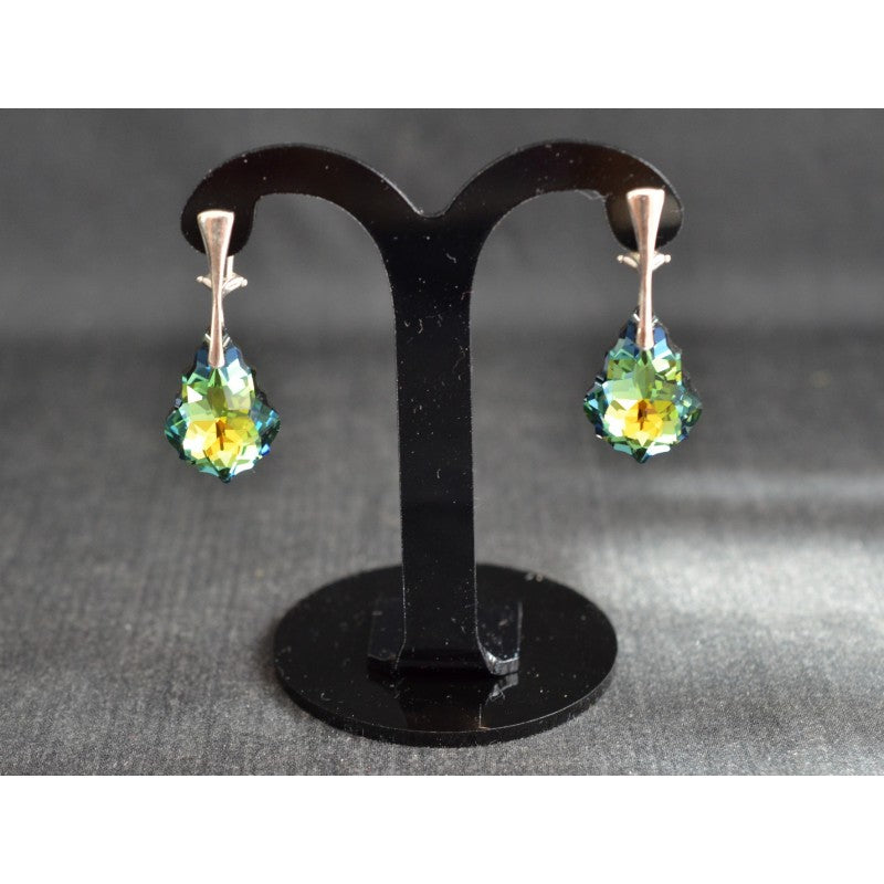 Crystal clips, 925 silver, baroque drop, sahara crystal