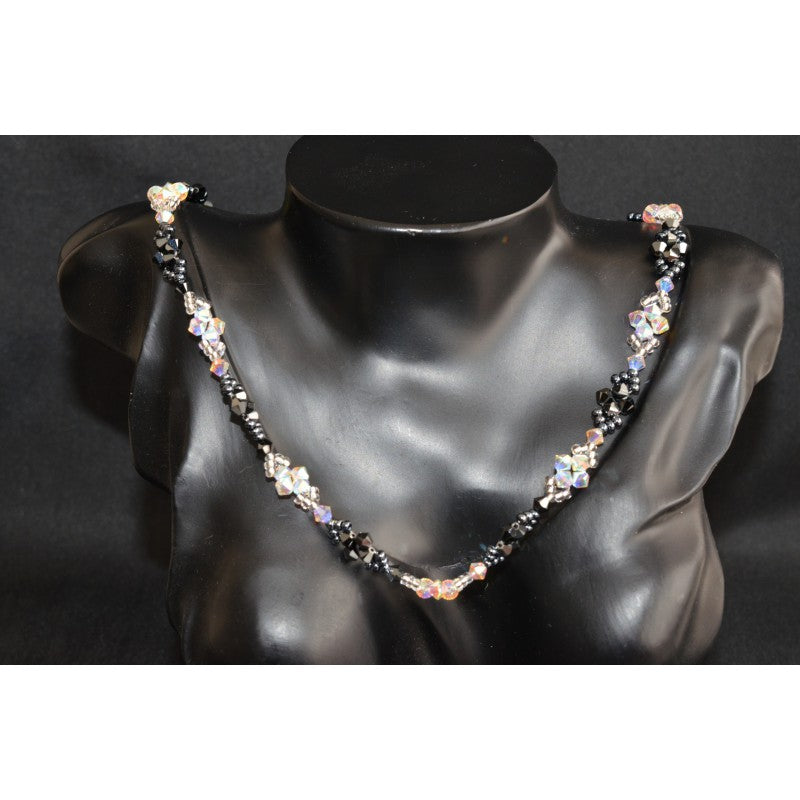 Crystal necklace, 2x hematite, crystal ab2x, black and white