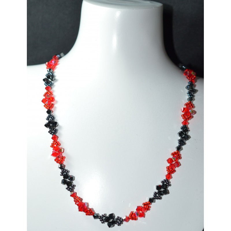 Crystal necklace, light siam ab, hematite 2x