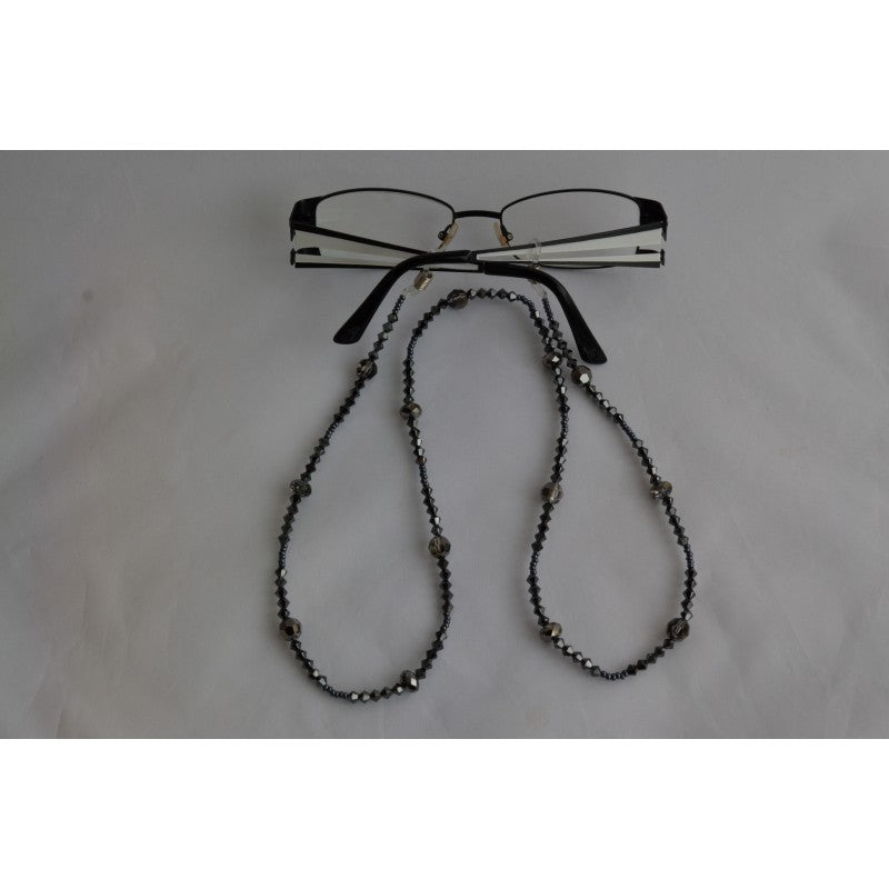 Crystal glasses cord, hematite 2x, crystal silver night