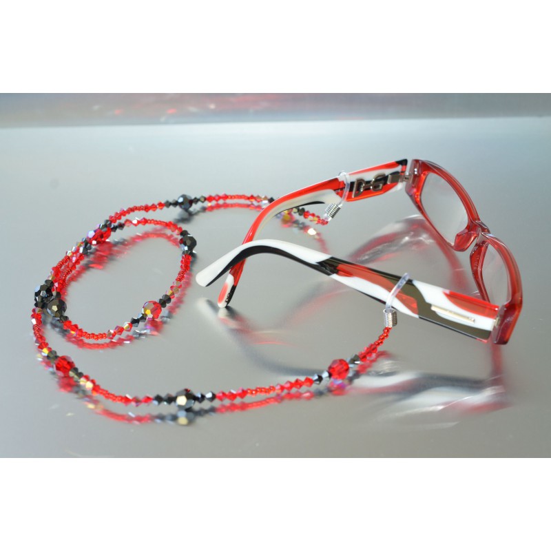 Crystal glasses cord, hematite 2x, light siam ab