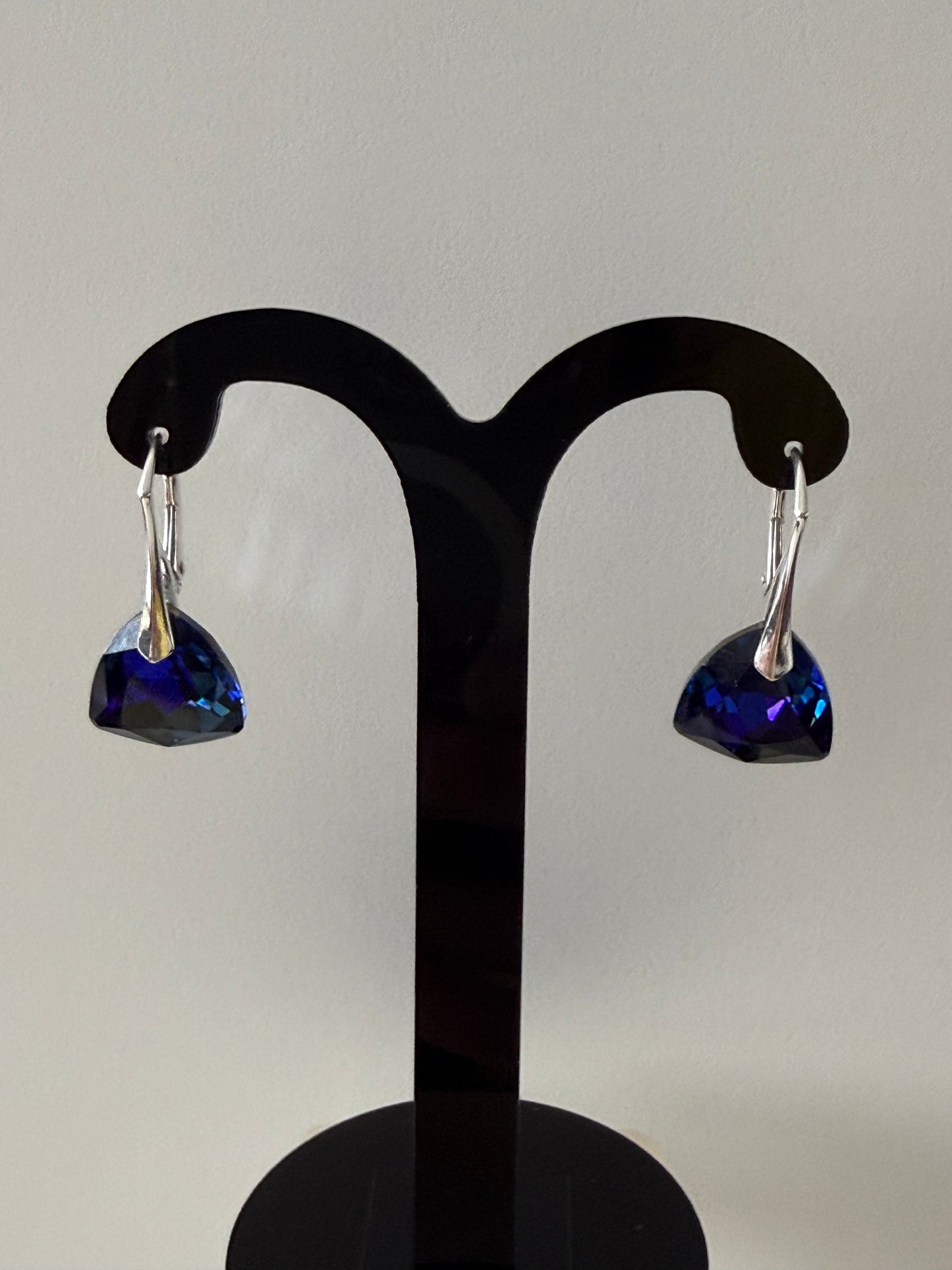Boucles d’oreilles cristal , argent 925, chic, Trilliant Cut Pendentif Sapphire Vitrail Light, Bleu