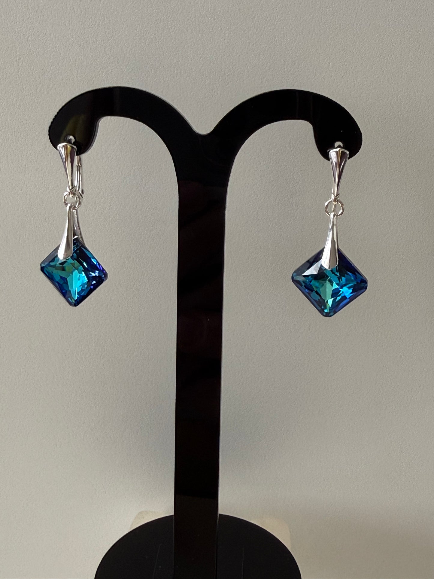 Boucles d’oreilles cristal , argent 925, chic, Princess Cut Pendentif Bermuda Blue, bleu