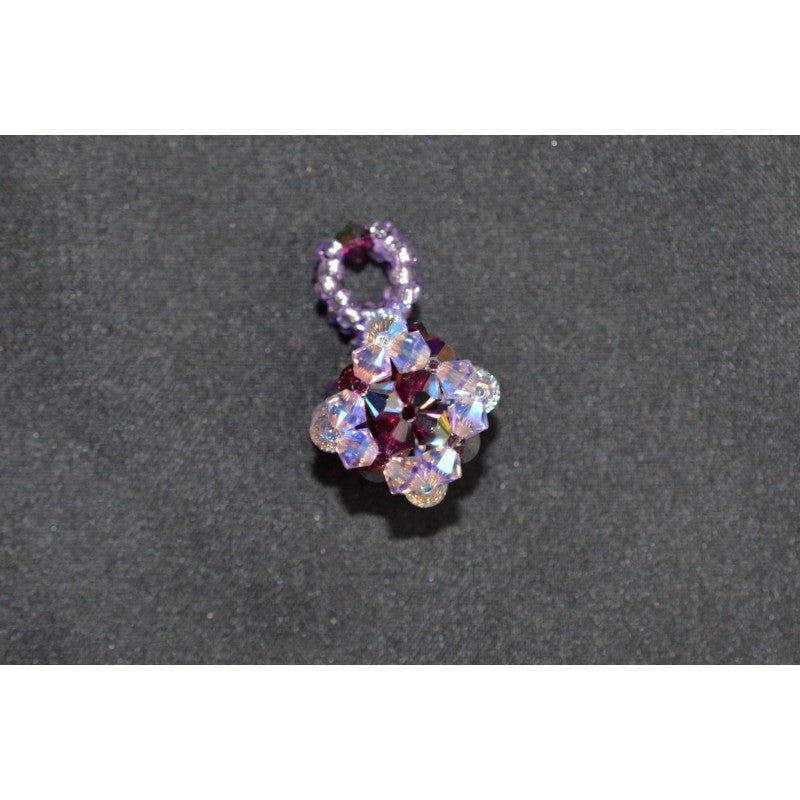 Crystal pendant, cube, purple ab2x, fuschia electra 2x