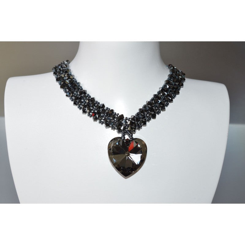 Crystal choker, 2x hematite, heart