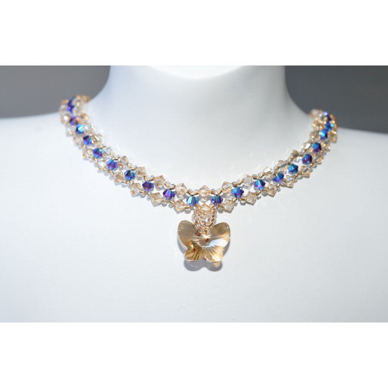 Crystal choker, butterfly, crystal golden shadow, purple velvet ab