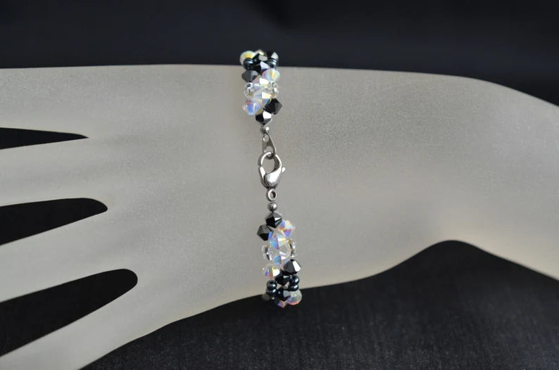 Crystal bracelet, 2x hematite, ab2x crystal