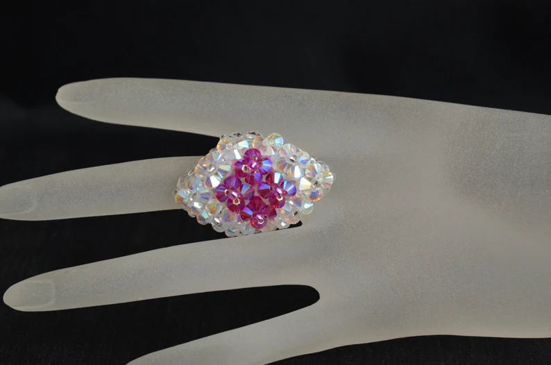 Crystal ring, fuchsia ab2x, crystal ab2x, marquise style