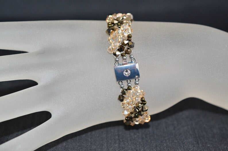 Crystal bracelet, cuff, crystal metallic gold 2x, crystal golden shadow