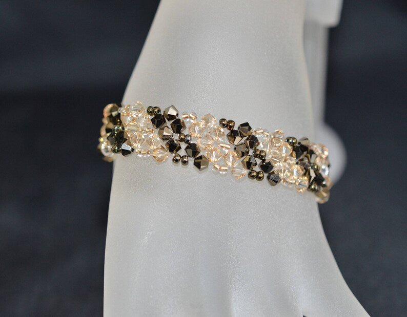 Crystal bracelet, cuff, crystal metallic gold 2x, crystal golden shadow