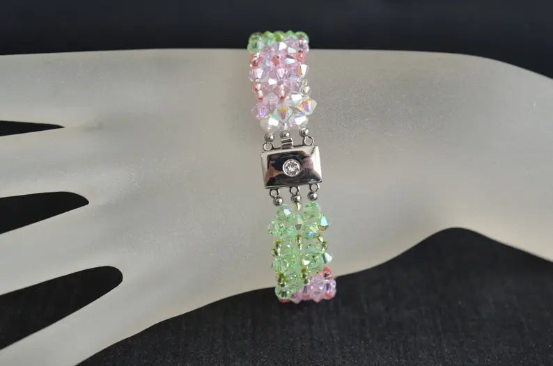 Crystal bracelet, ab2x crystal, ab peridote, rosaline