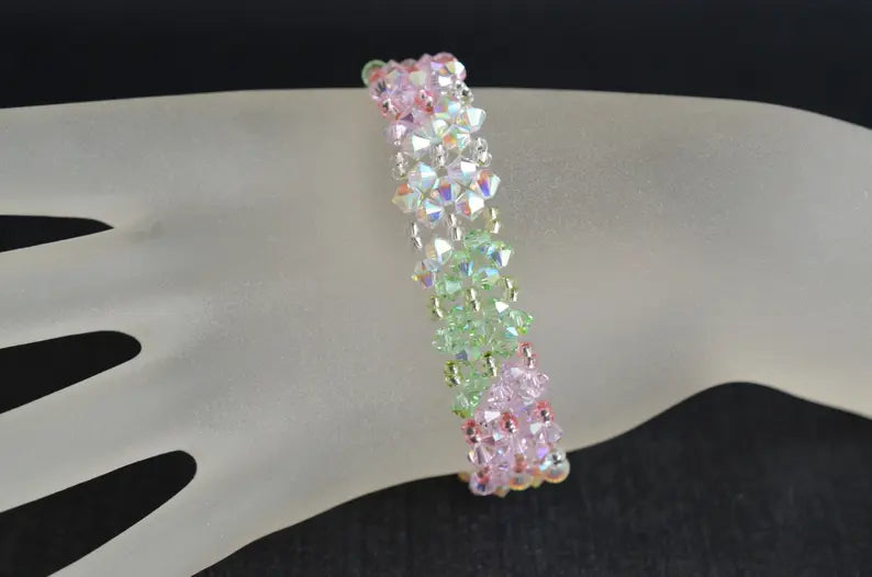 Crystal bracelet, ab2x crystal, ab peridote, rosaline