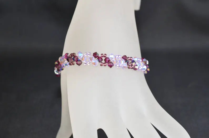 Crystal bracelet, purple ab2x, fuschia electra
