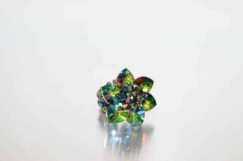 Crystal ring, flower, medium stained glass crystal