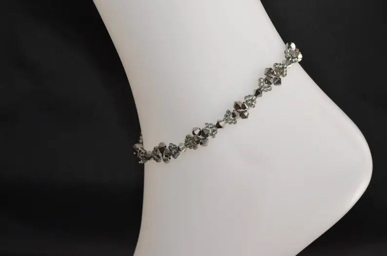 Crystal anklet, light chrome 2x, silver