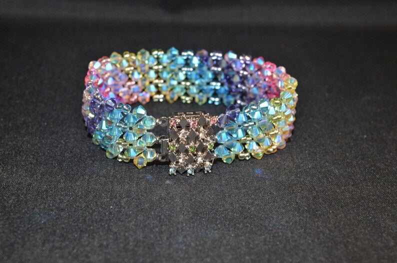 Crystal bracelet, rhinestone clasp, rainbow, multicolor