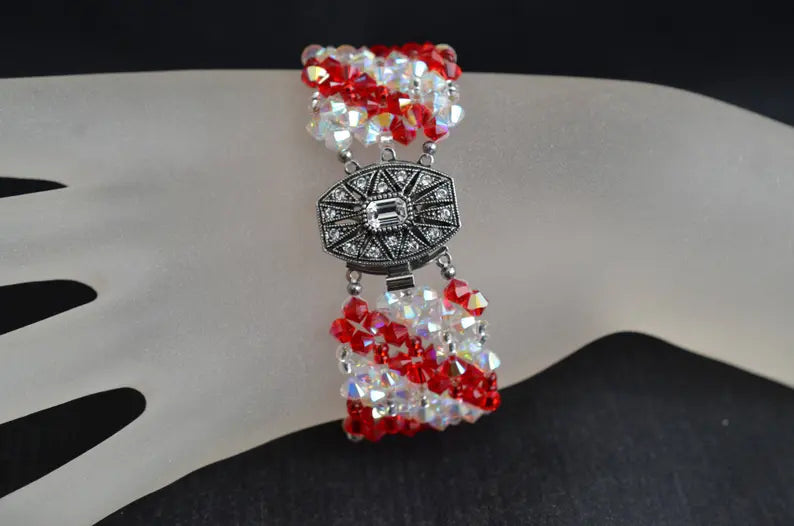 Crystal bracelet, extra large, crystal ab2x, light siam ab