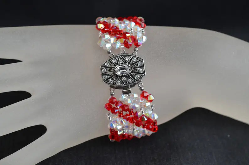 Crystal bracelet, extra large, crystal ab2x, light siam ab