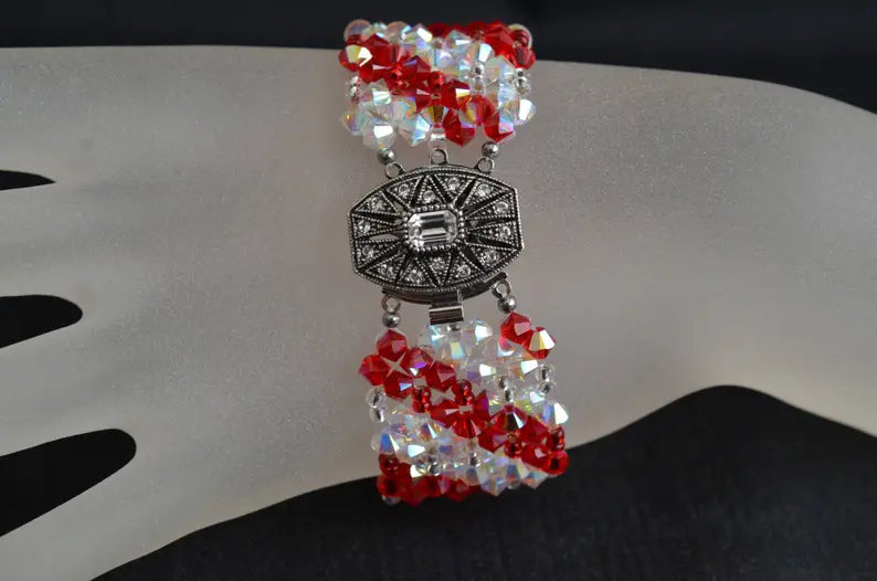 Crystal bracelet, extra large, crystal ab2x, light siam ab