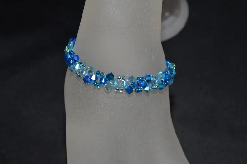 Crystal bracelet, capri blue ab2x, aquamarine ab2x