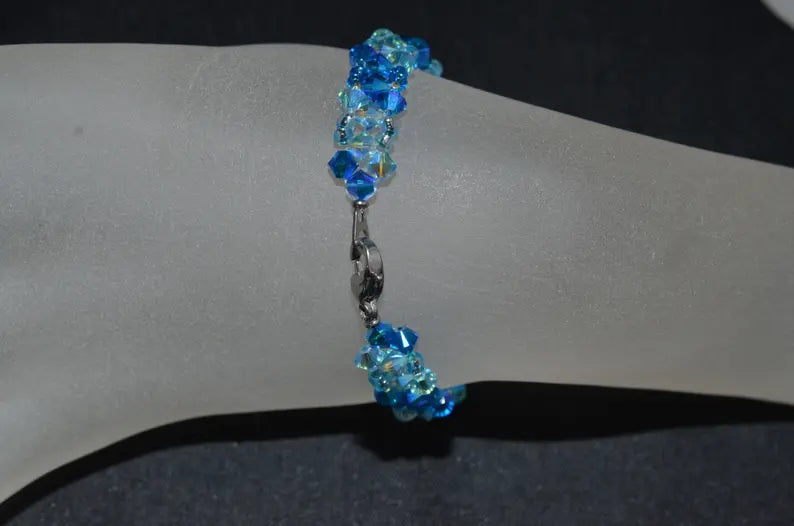 Crystal bracelet, capri blue ab2x, aquamarine ab2x