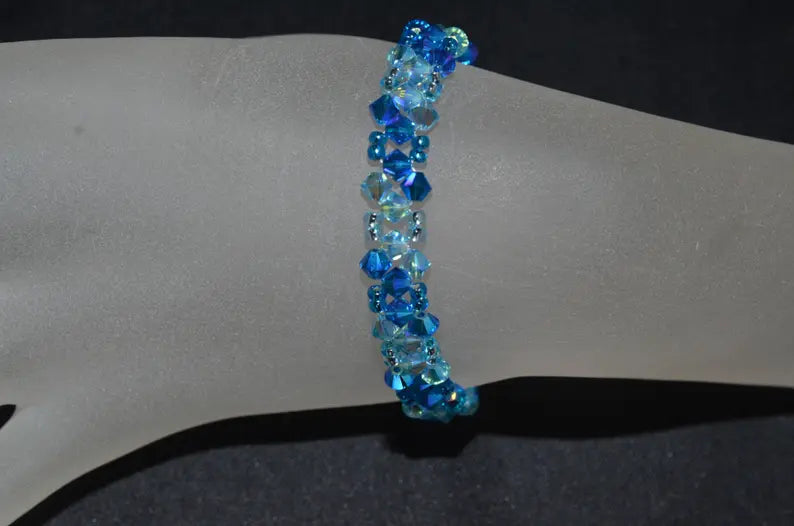 Crystal bracelet, capri blue ab2x, aquamarine ab2x