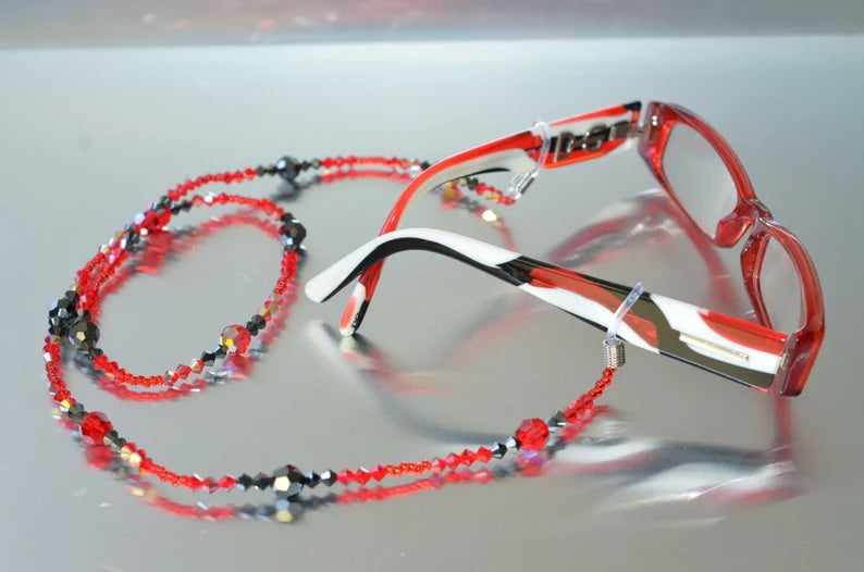 Crystal glasses cord, hematite 2x, light siam ab