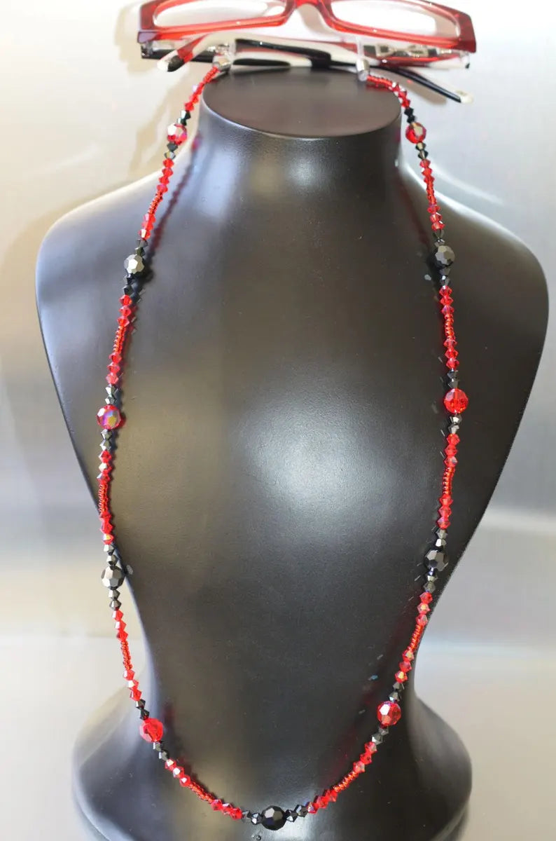 Crystal bezel cord, red and black