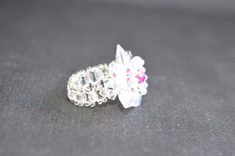 Crystal ring, crystal moonlight, fuschia ab