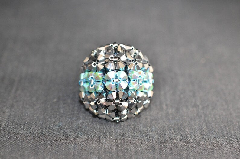 Bague en cristal, crystal light chrome 2x, turquoise ab2x