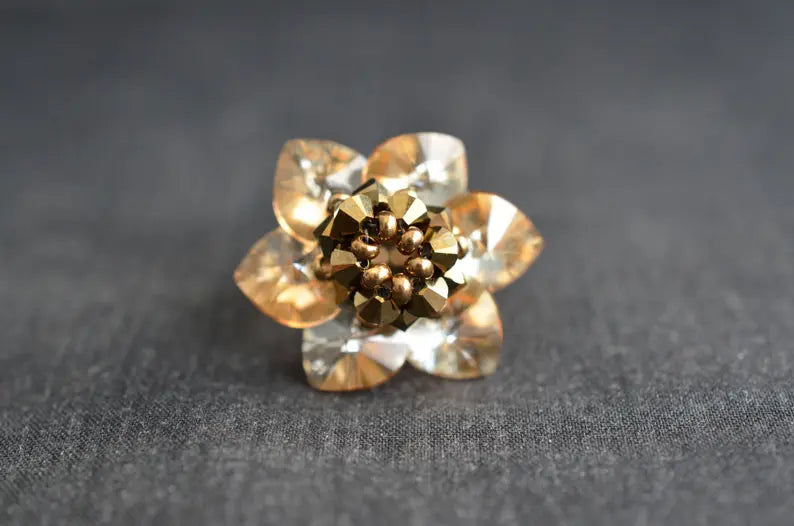Crystal ring, flower, golden shadow, crystal, gold